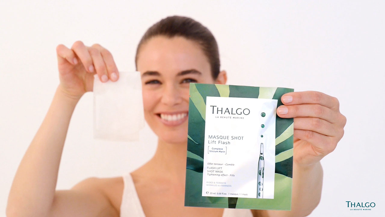 thalgo flash lift shot mask - rejuvenating anti-aging sheet mask for visible lifting and firmer skin - 20ml