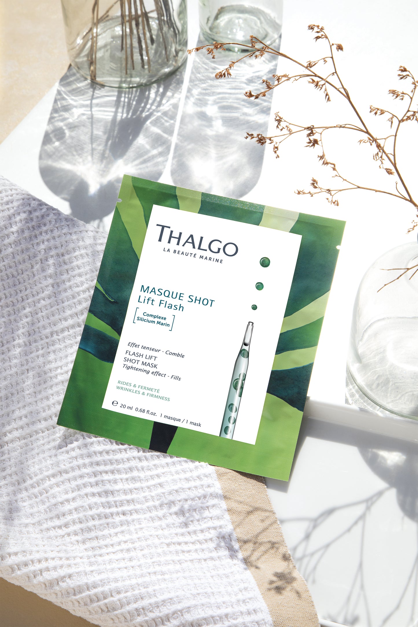 thalgo flash lift shot mask - rejuvenating anti-aging sheet mask for visible lifting and firmer skin - 20ml