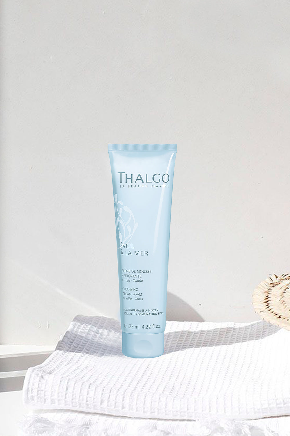 thalgo cleansing cream foam - cream-to-foam face cleanser for all skin types - makeup remover & purifying cleanser - 125ml