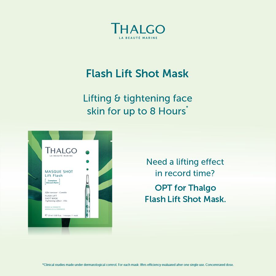 thalgo flash lift shot mask - rejuvenating anti-aging sheet mask for visible lifting and firmer skin - 20ml