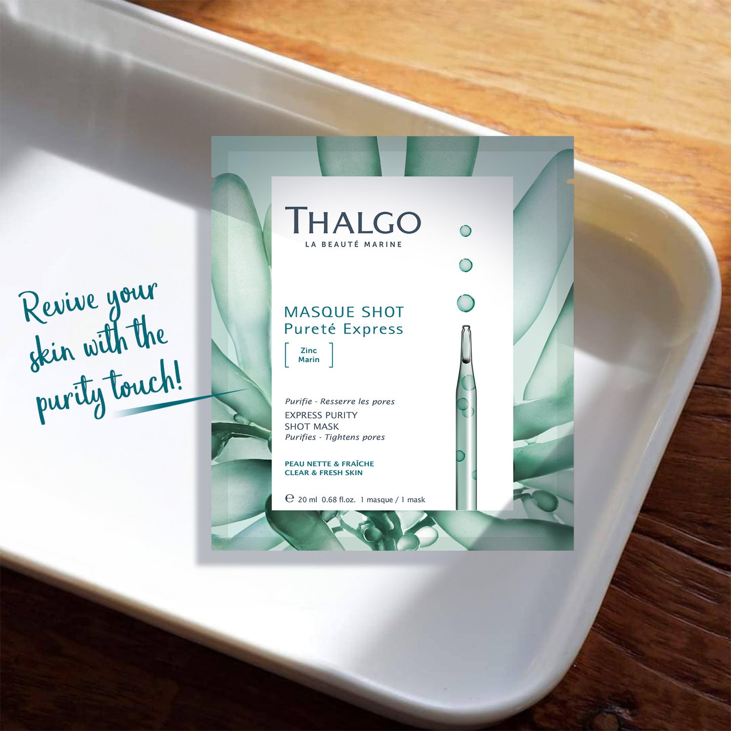 thalgo express purity shot mask - purifying marine zinc and algae powder sheet mask for oily and combination skin - 20ml