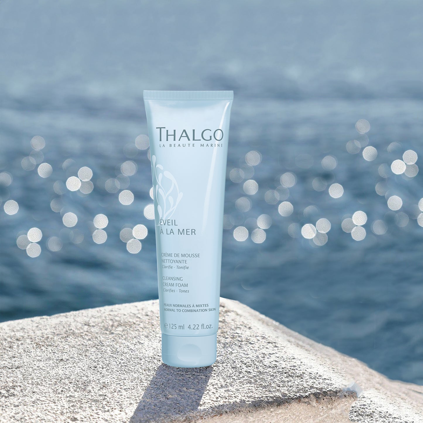 thalgo cleansing cream foam - cream-to-foam face cleanser for all skin types - makeup remover & purifying cleanser - 125ml