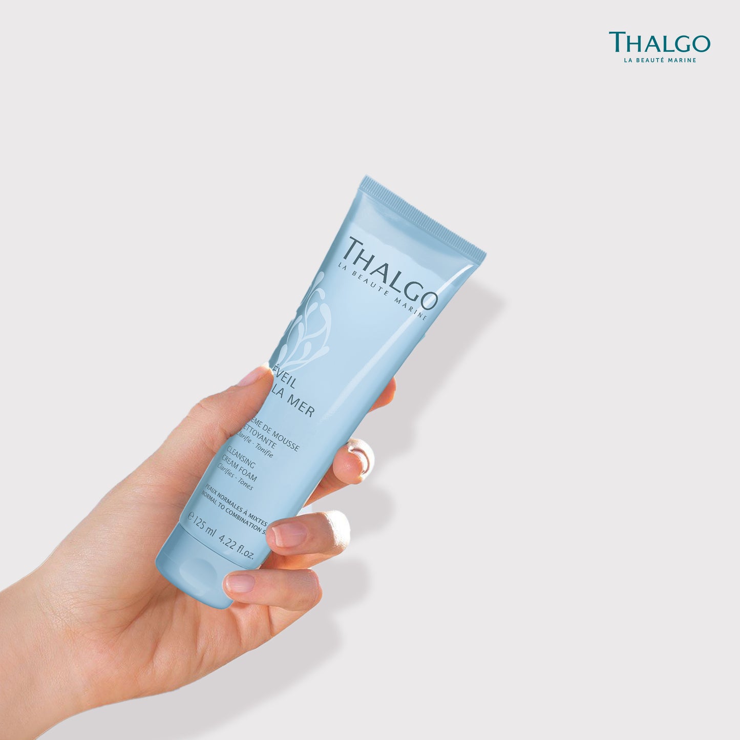 thalgo cleansing cream foam - cream-to-foam face cleanser for all skin types - makeup remover & purifying cleanser - 125ml