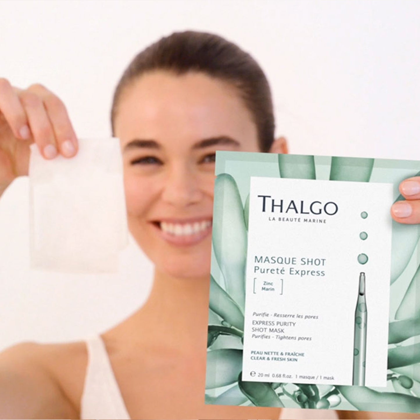 thalgo express purity shot mask - purifying marine zinc and algae powder sheet mask for oily and combination skin - 20ml