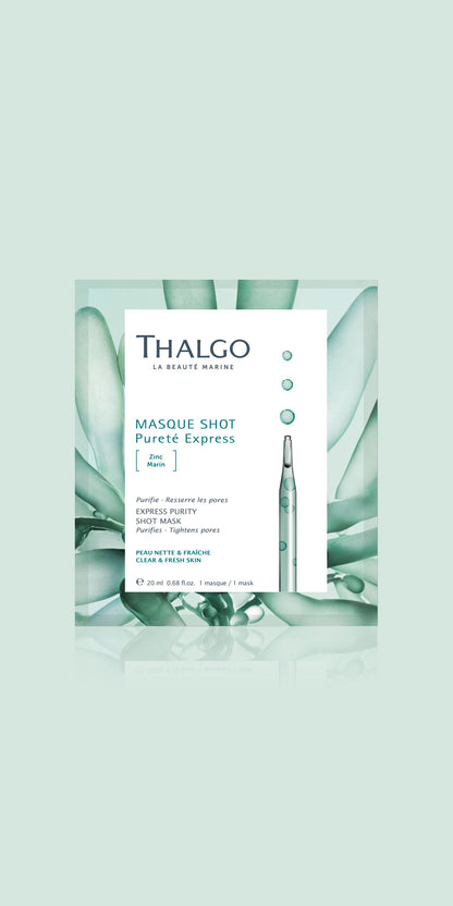 Thalgo Express Purity Shot Mask - Purifying Marine Zinc and Algae Powder Sheet Mask for Oily and Combination Skin - 20ml