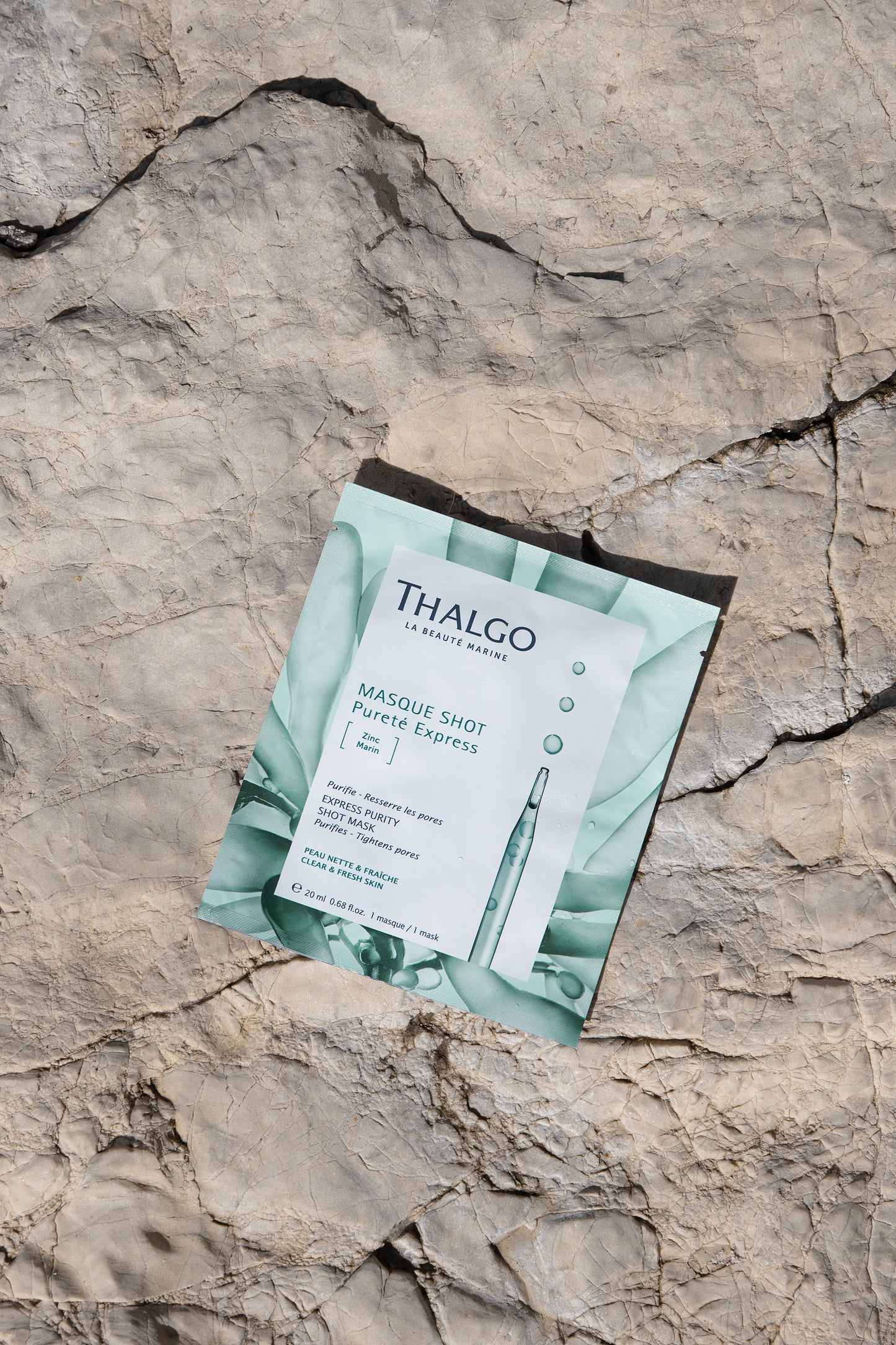 thalgo express purity shot mask - purifying marine zinc and algae powder sheet mask for oily and combination skin - 20ml