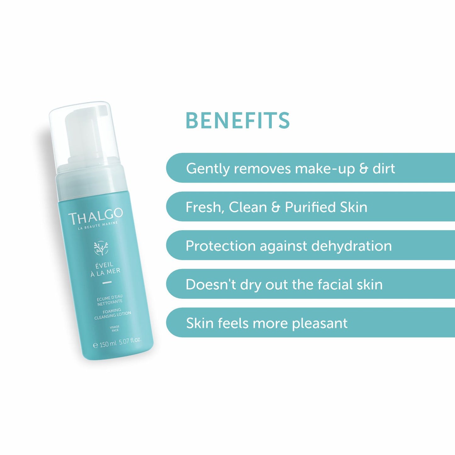 thalgo foaming cleansing lotion - gentle face wash with marine algae & aloe vera for soft, hydrated skin - 150ml