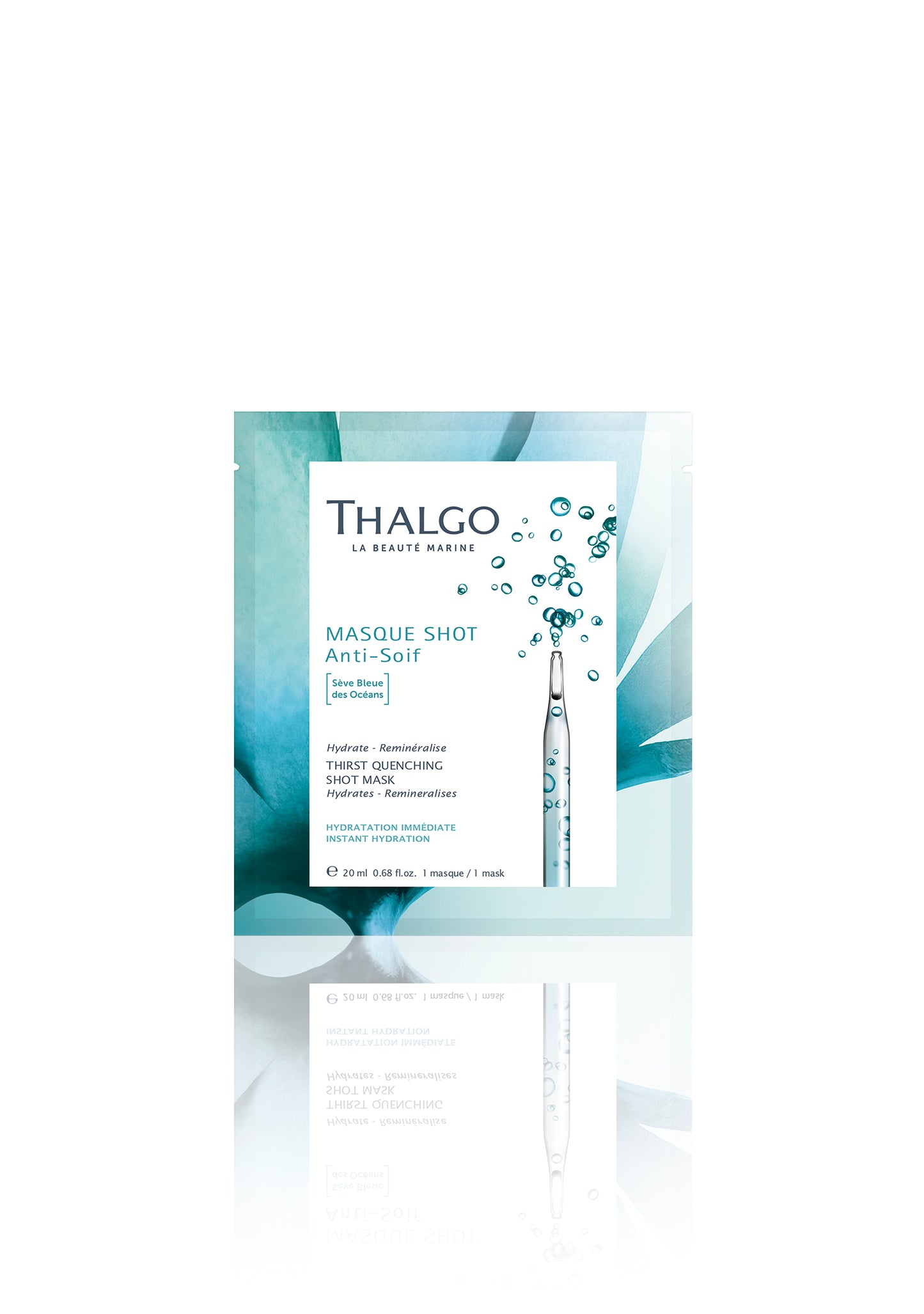 thalgo thirst-quenching shot mask - refreshing hydrating sheet mask with hyaluronic acid for lasting moisture - 20ml