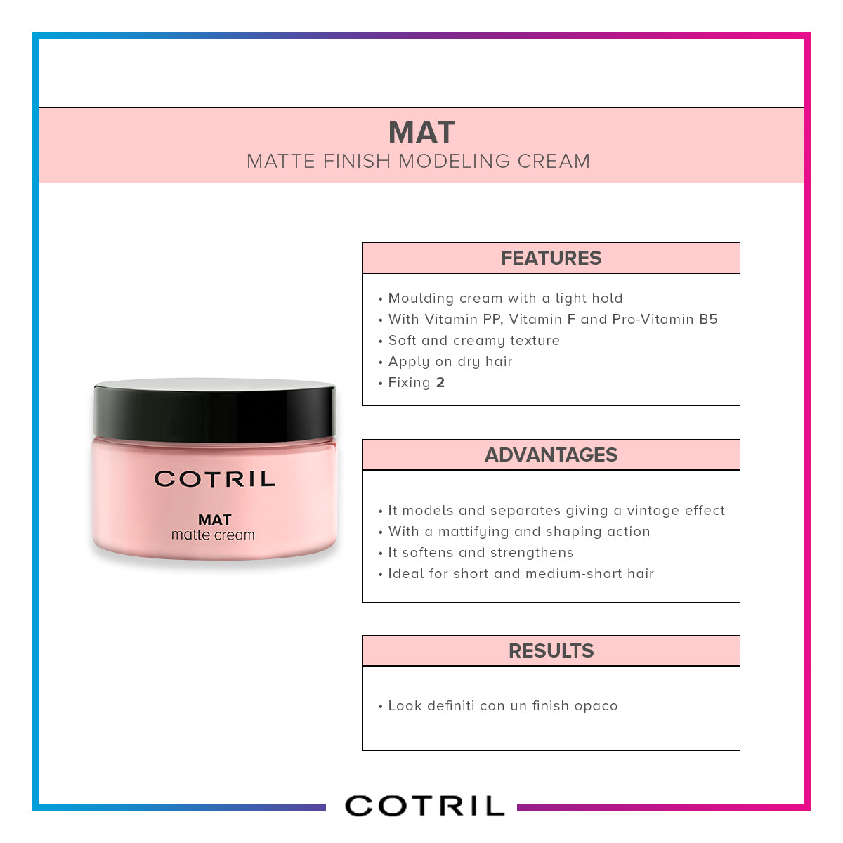cotril  mat  - matte finish modeling cream 100 ml