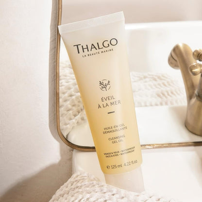 Thalgo Cleansing Gel Oil - Luxurious 3-in-1 Face Wash with Plant Oil Trio - Removes Waterproof Makeup & Impurities - 125ml
