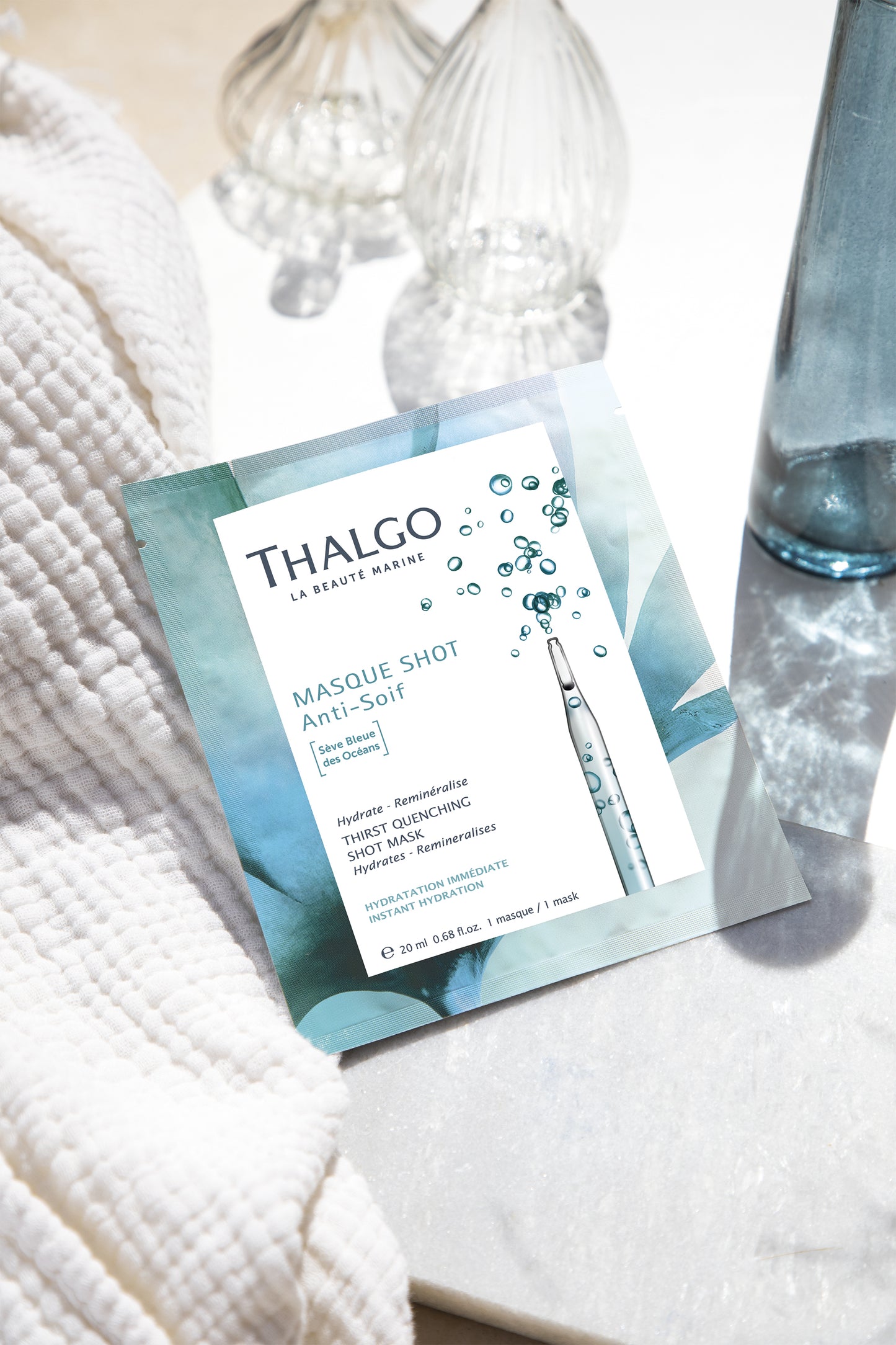 thalgo thirst-quenching shot mask - refreshing hydrating sheet mask with hyaluronic acid for lasting moisture - 20ml