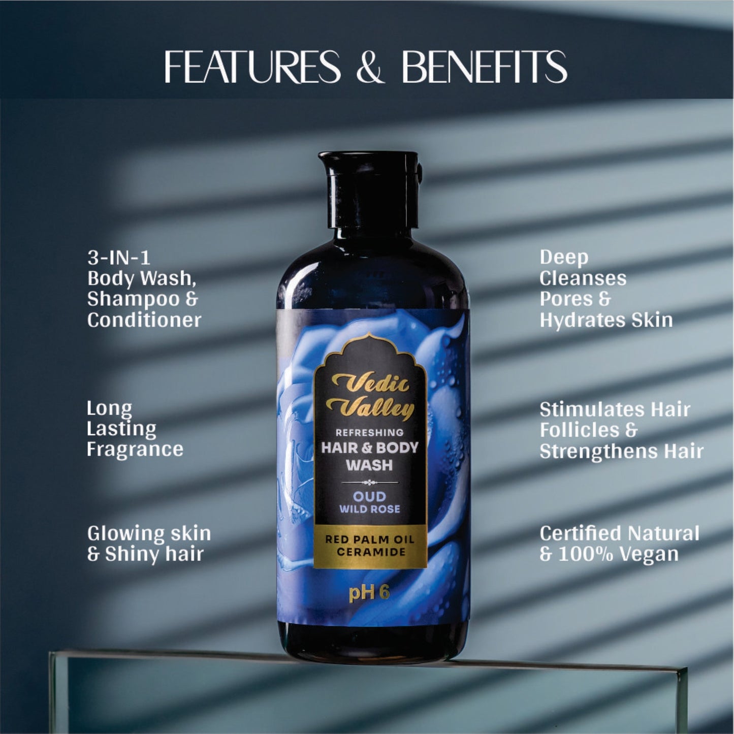 vedic valley oud wild rose hair & body wash