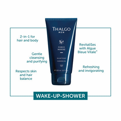 Thalgo Wake-Up Shower Gel - Energizing 2-in-1 Body Wash and Hair Cleanser for Men, Hydrates and Purifies - 200ml