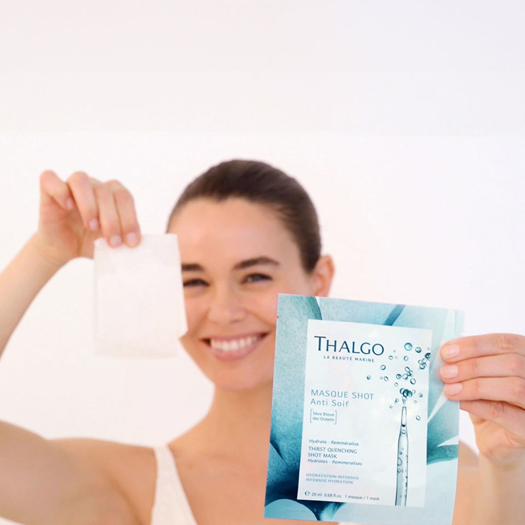 thalgo thirst-quenching shot mask - refreshing hydrating sheet mask with hyaluronic acid for lasting moisture - 20ml